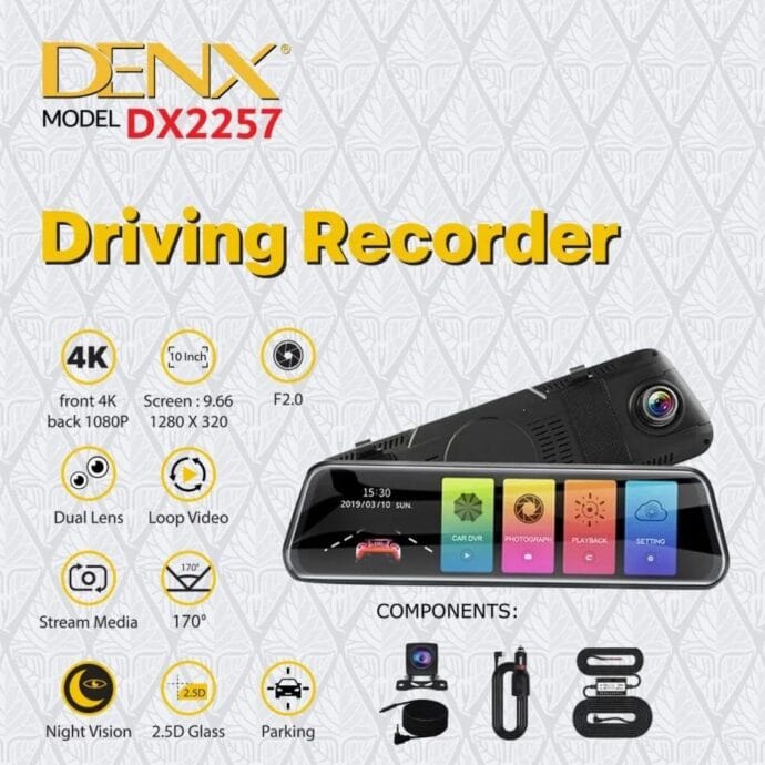 ⁦داش كام DENX DX2257 بدقة 4K مع شاشة لمس 10 بوصة⁩ - الصورة ⁦5⁩